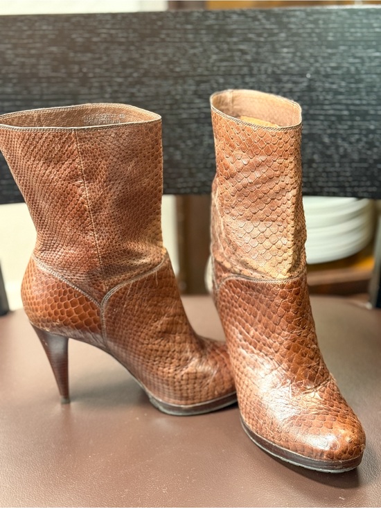 Cole Haan Shoes - Vintage Cole Haan Nike Air Brown Snakeskin Leather Heeled Ankle Boots Size 8B